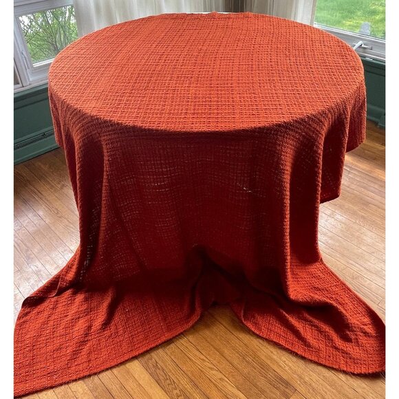 Vintage 70s pleated curtain, burnt orange/brick thick woven panel, price for 1 - Picture 1 of 9